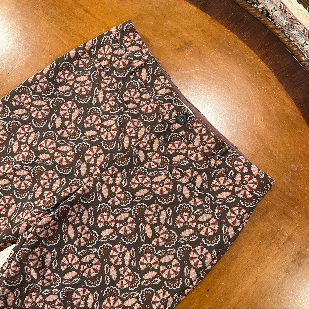 Anthropologie The Essential Slim Floral Jacquard Ankle Length Pant 10 Brown - Picture 4 of 16